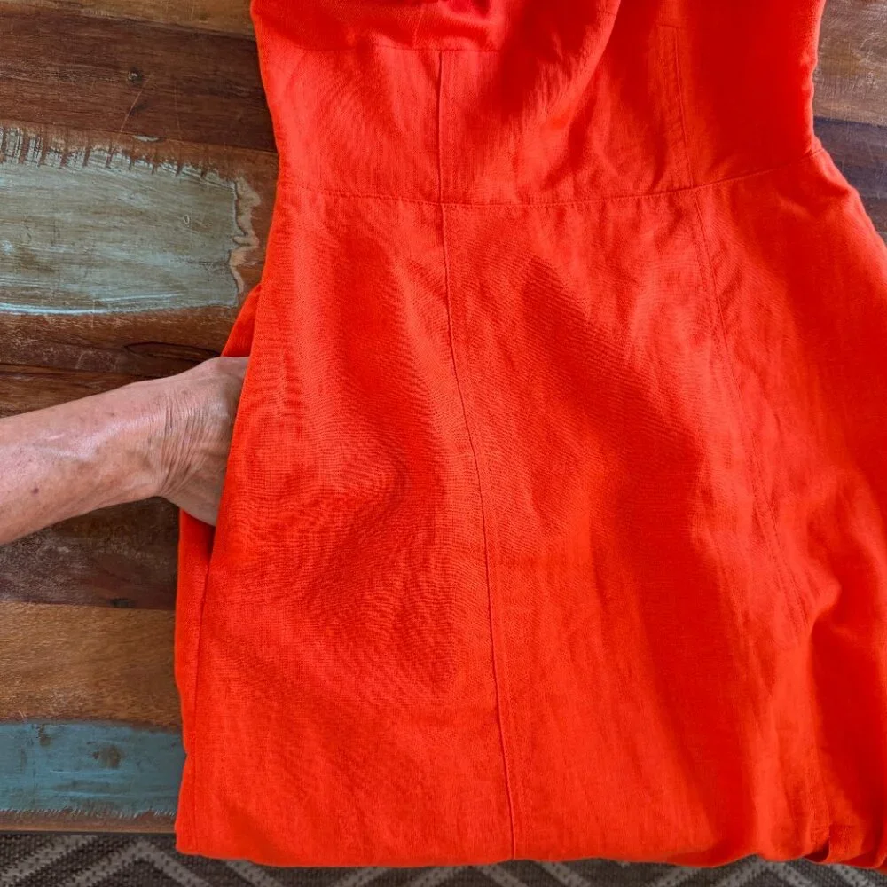 NWOT Banana Republic Orange Linen Blend Puffy Sleeve Side Slit Dress Size 2 - Picture 11 of 14